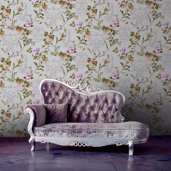 Luxury Purple Floral Embossed 3D Embossed Wallpaper, Farmhouse Non-Woven Wall Covering, 41.7"W x 398"H, Washable Removable fo