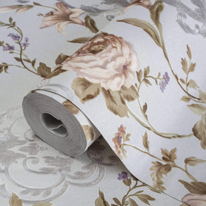 Luxury Purple Floral Embossed 3D Embossed Wallpaper, Farmhouse Non-Woven Wall Covering, 41.7"W x 398"H, Washable Removable fo