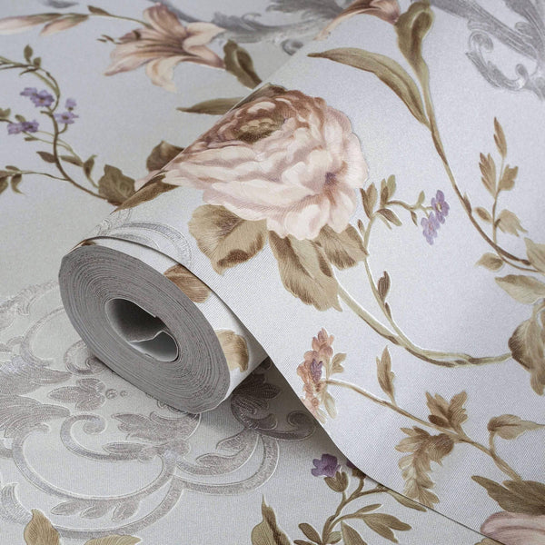 Luxury Purple Floral Embossed 3D Embossed Wallpaper, Farmhouse Non-Woven Wall Covering, 41.7"W x 398"H, Washable Removable fo
