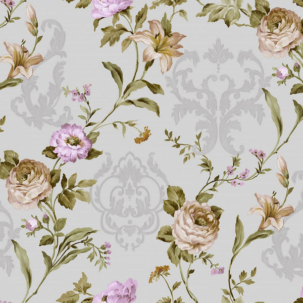Luxury Purple Floral Embossed 3D Embossed Wallpaper, Farmhouse Non-Woven Wall Covering, 41.7"W x 398"H, Washable Removable fo