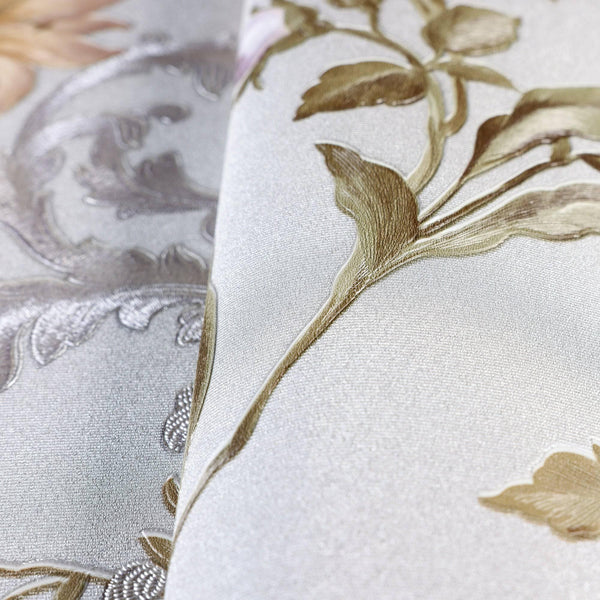 Luxury Purple Floral Embossed 3D Embossed Wallpaper, Farmhouse Non-Woven Wall Covering, 41.7"W x 398"H, Washable Removable fo