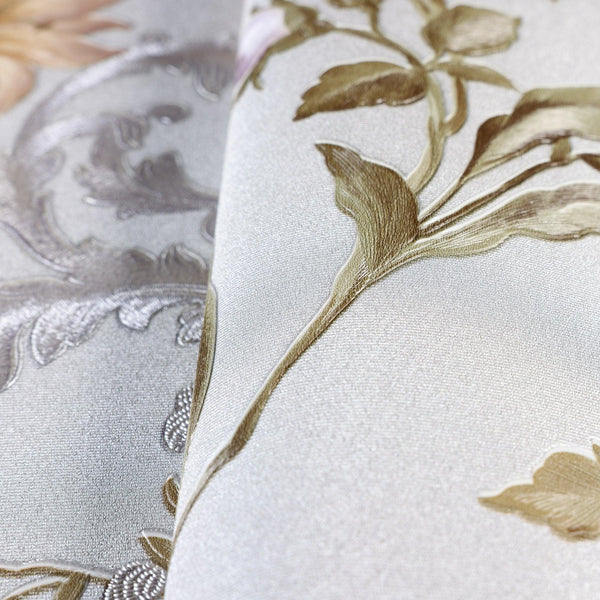 Luxury Purple Floral Embossed 3D Embossed Wallpaper, Farmhouse Non-Woven Wall Covering, 41.7"W x 398"H, Washable Removable fo