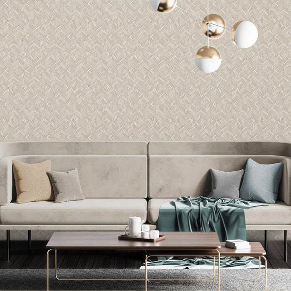 Luxury Tan Geometric Textured Wallpaper, Minimalist Non-Woven Wall Covering, 41.7"W x 614"H, Washable Removable for Living Ro