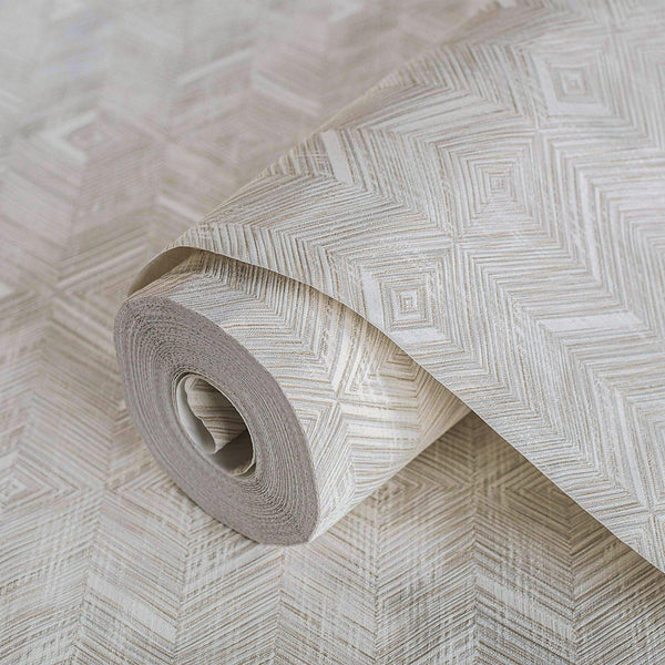 Luxury Tan Geometric Textured Wallpaper, Minimalist Non-Woven Wall Covering, 41.7"W x 614"H, Washable Removable for Living Ro