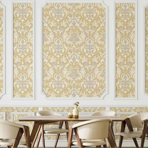 Luxury Gold Damask Velvet 3D Embossed Wallpaper, Premium Non-Woven Wall Covering, 41.7"W x 398"H, Washable Removable for Livi