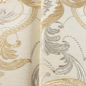 Luxury Gold Damask Velvet 3D Embossed Wallpaper, Premium Non-Woven Wall Covering, 41.7"W x 398"H, Washable Removable for Livi
