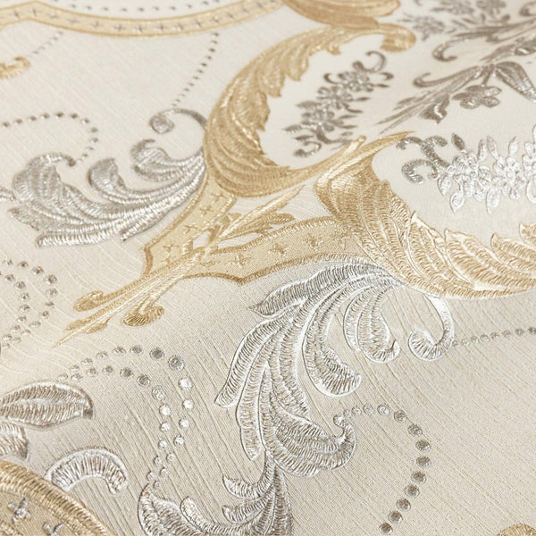 Luxury Gold Damask Velvet 3D Embossed Wallpaper, Premium Non-Woven Wall Covering, 41.7"W x 398"H, Washable Removable for Livi
