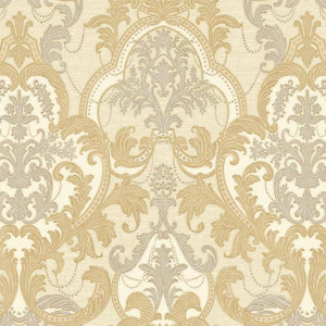 Luxury Gold Damask Velvet 3D Embossed Wallpaper, Premium Non-Woven Wall Covering, 41.7"W x 398"H, Washable Removable for Livi