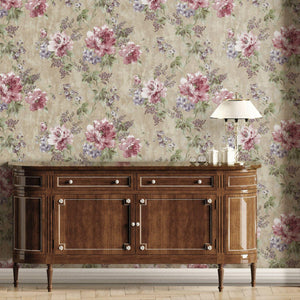 Luxury Pink Floral Textured Wallpaper, Traditional Non-Woven Wall Covering, 41.7"W x 398"H, Washable Removable for Living Roo