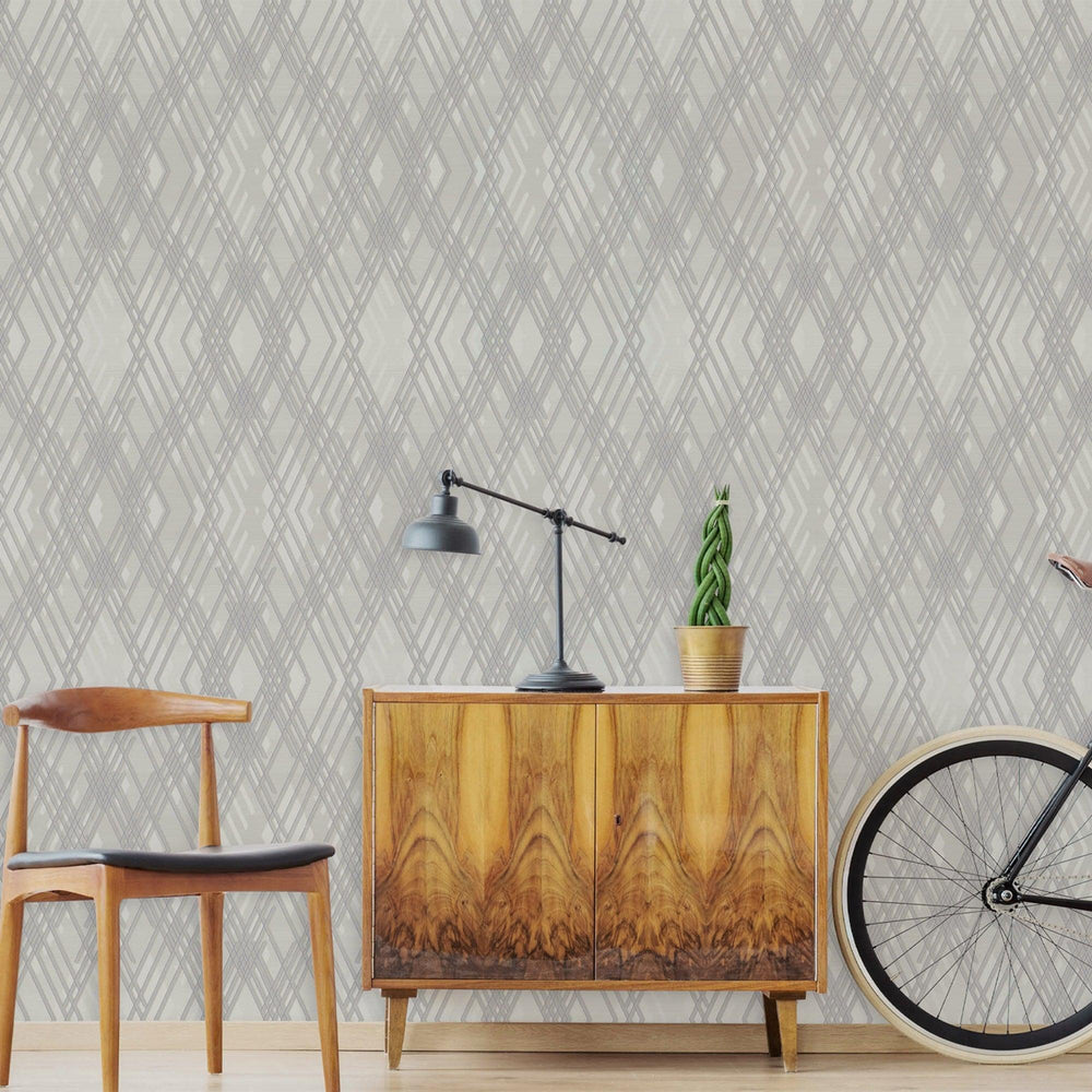 Luxury Gray Argyle Geometric 3D Embossed Wallpaper, Premium Non-Woven Wall Covering, 41.7"W x 398"H, Washable Removable for L