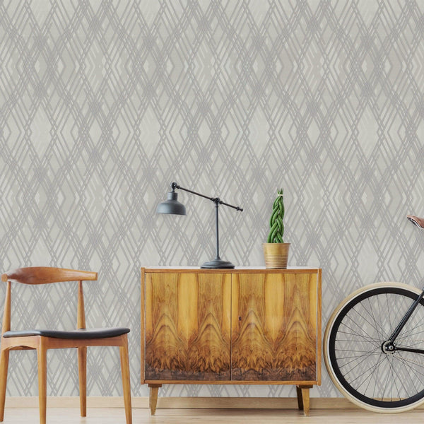 Luxury Gray Argyle Geometric 3D Embossed Wallpaper, Premium Non-Woven Wall Covering, 41.7"W x 398"H, Washable Removable for L
