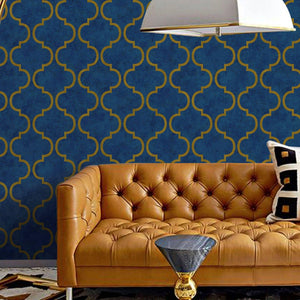 Luxury Blue Trellis Textured Wallpaper, Boho Non-Woven Wall Covering, 41.7"W x 398"H, Washable Removable for Living Room Bedr