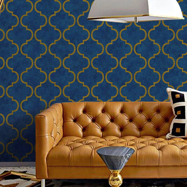 Luxury Blue Trellis Textured Wallpaper, Boho Non-Woven Wall Covering, 41.7"W x 398"H, Washable Removable for Living Room Bedr