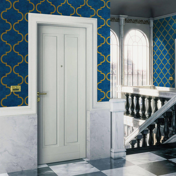 Luxury Blue Trellis Textured Wallpaper, Boho Non-Woven Wall Covering, 41.7"W x 398"H, Washable Removable for Living Room Bedr