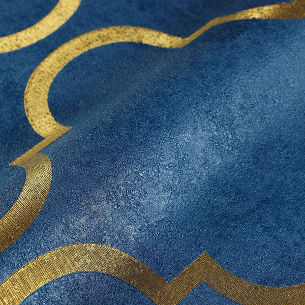 Luxury Blue Trellis Textured Wallpaper, Boho Non-Woven Wall Covering, 41.7"W x 398"H, Washable Removable for Living Room Bedr