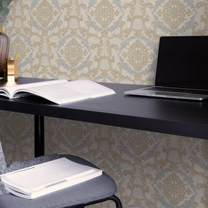 Luxury Beige Damask Textured 3D Embossed Wallpaper, Victorian Non-Woven Wall Covering, 41.7"W x 398"H, Washable Removable for