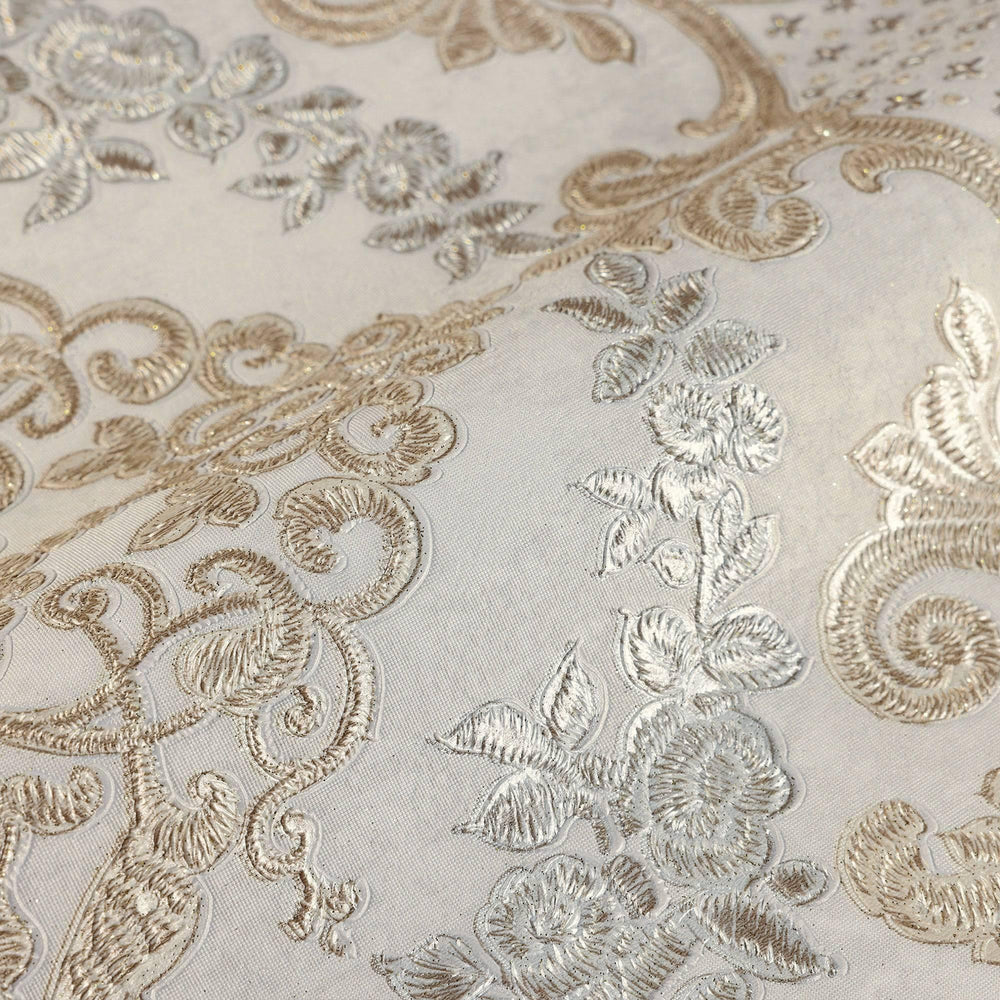 Luxury Beige Damask Textured 3D Embossed Wallpaper, Victorian Non-Woven Wall Covering, 41.7"W x 398"H, Washable Removable for