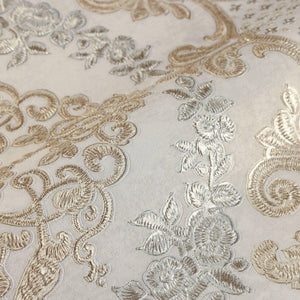 Luxury Beige Damask Textured 3D Embossed Wallpaper, Victorian Non-Woven Wall Covering, 41.7"W x 398"H, Washable Removable for