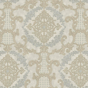 Luxury Beige Damask Textured 3D Embossed Wallpaper, Victorian Non-Woven Wall Covering, 41.7"W x 398"H, Washable Removable for