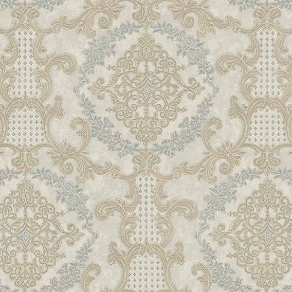 Luxury Beige Damask Textured 3D Embossed Wallpaper, Victorian Non-Woven Wall Covering, 41.7"W x 398"H, Washable Removable for