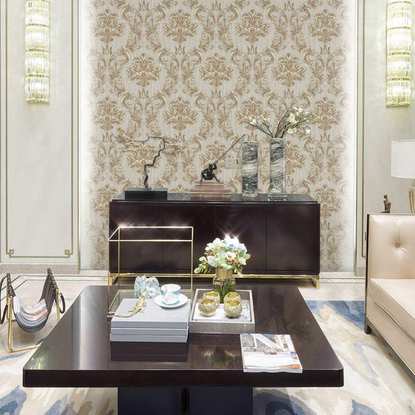 Luxury Brown Damask Floral 3D Embossed Wallpaper, Traditional Non-Woven Wall Covering, 41.7"W x 398"H, Washable Removable for
