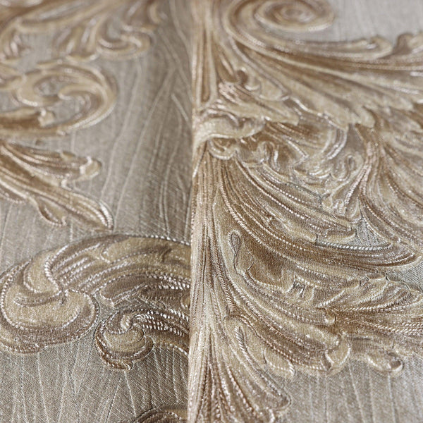 Luxury Brown Damask Floral 3D Embossed Wallpaper, Traditional Non-Woven Wall Covering, 41.7"W x 398"H, Washable Removable for