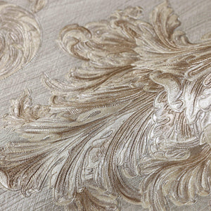 Luxury Brown Damask Floral 3D Embossed Wallpaper, Traditional Non-Woven Wall Covering, 41.7"W x 398"H, Washable Removable for