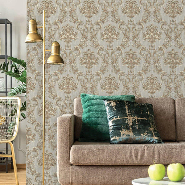 Luxury Brown Damask Floral 3D Embossed Wallpaper, Traditional Non-Woven Wall Covering, 41.7"W x 398"H, Washable Removable for