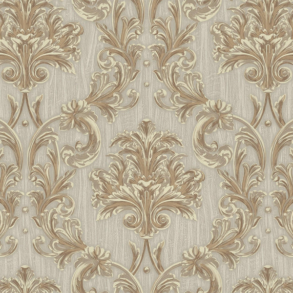 Luxury Brown Damask Floral 3D Embossed Wallpaper, Traditional Non-Woven Wall Covering, 41.7"W x 398"H, Washable Removable for