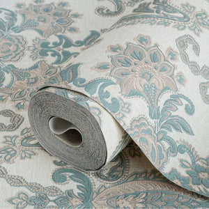 Luxury Beige Damask Textured 3D Embossed Wallpaper, Boho Non-Woven Wall Covering, 41.7"W x 398"H, Washable Removable for Livi
