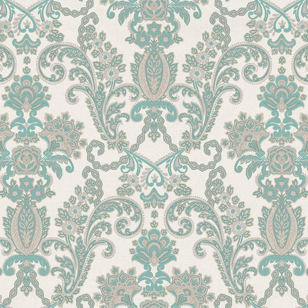 Luxury Beige Damask Textured 3D Embossed Wallpaper, Boho Non-Woven Wall Covering, 41.7"W x 398"H, Washable Removable for Livi