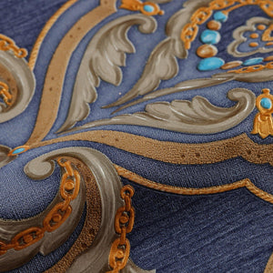Luxury Blue Damask Embossed 3D Embossed Wallpaper, Coastal Non-Woven Wall Covering, 41.7"W x 398"H, Washable Removable for Li