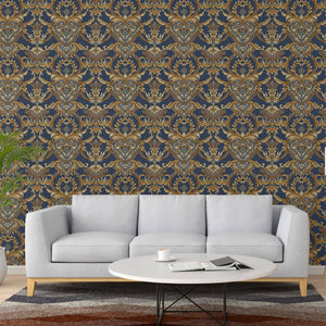 Luxury Blue Damask Embossed 3D Embossed Wallpaper, Coastal Non-Woven Wall Covering, 41.7"W x 398"H, Washable Removable for Li