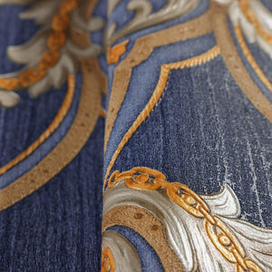 Luxury Blue Damask Embossed 3D Embossed Wallpaper, Coastal Non-Woven Wall Covering, 41.7"W x 398"H, Washable Removable for Li