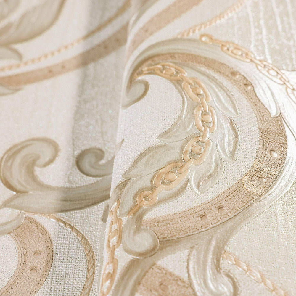Luxury Cream Damask Embossed 3D Embossed Wallpaper, Premium Non-Woven Wall Covering, 41.7"W x 398"H, Washable Removable for L