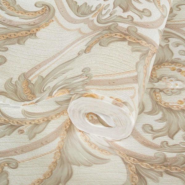 Luxury Cream Damask Embossed 3D Embossed Wallpaper, Premium Non-Woven Wall Covering, 41.7"W x 398"H, Washable Removable for L