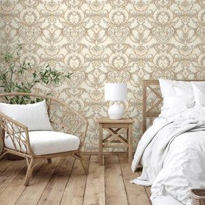 Luxury Cream Damask Embossed 3D Embossed Wallpaper, Premium Non-Woven Wall Covering, 41.7"W x 398"H, Washable Removable for L
