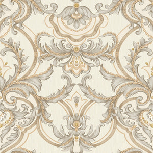 Luxury Cream Damask Embossed 3D Embossed Wallpaper, Premium Non-Woven Wall Covering, 41.7"W x 398"H, Washable Removable for L