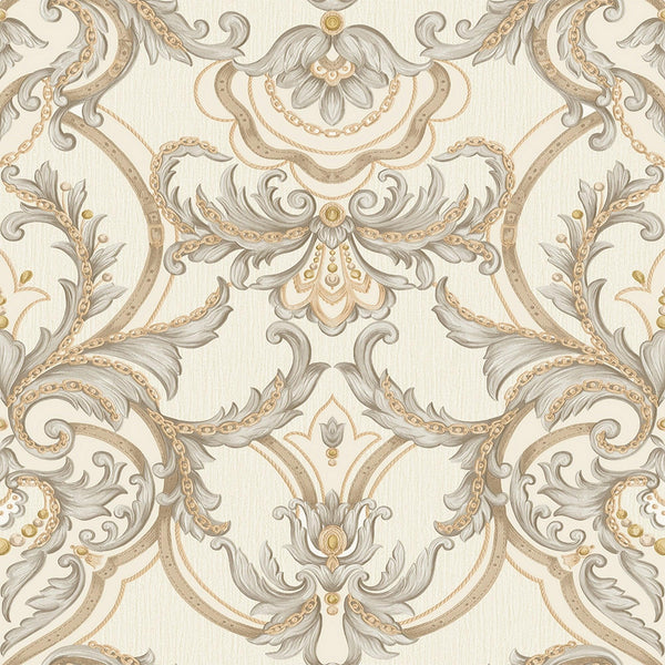Luxury Cream Damask Embossed 3D Embossed Wallpaper, Premium Non-Woven Wall Covering, 41.7"W x 398"H, Washable Removable for L