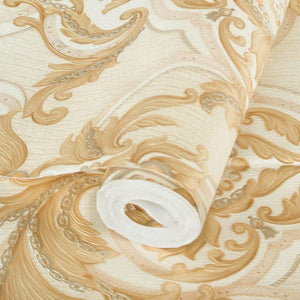 Luxury Gold Damask Embossed 3D Embossed Wallpaper, Premium Non-Woven Wall Covering, 41.7"W x 398"H, Washable Removable for Li