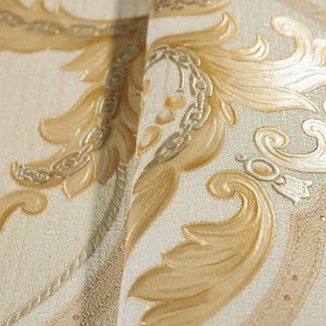 Luxury Gold Damask Embossed 3D Embossed Wallpaper, Premium Non-Woven Wall Covering, 41.7"W x 398"H, Washable Removable for Li