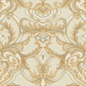 Luxury Gold Damask Embossed 3D Embossed Wallpaper, Premium Non-Woven Wall Covering, 41.7"W x 398"H, Washable Removable for Li
