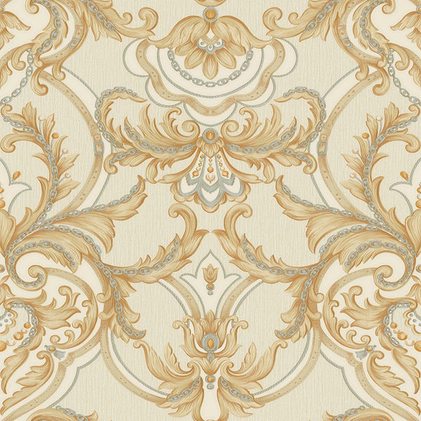 Luxury Gold Damask Embossed 3D Embossed Wallpaper, Premium Non-Woven Wall Covering, 41.7"W x 398"H, Washable Removable for Li