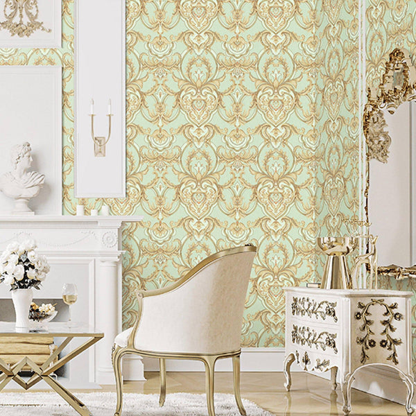 Luxury Gold Damask Embossed 3D Embossed Wallpaper, Coastal Non-Woven Wall Covering, 41.7"W x 398"H, Washable Removable for Li