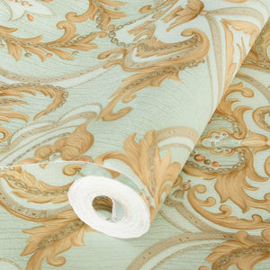 Luxury Gold Damask Embossed 3D Embossed Wallpaper, Coastal Non-Woven Wall Covering, 41.7"W x 398"H, Washable Removable for Li