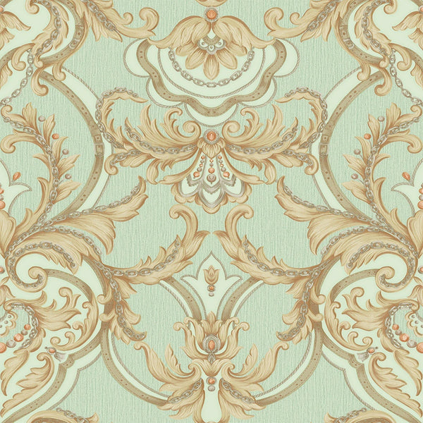 Luxury Gold Damask Embossed 3D Embossed Wallpaper, Coastal Non-Woven Wall Covering, 41.7"W x 398"H, Washable Removable for Li