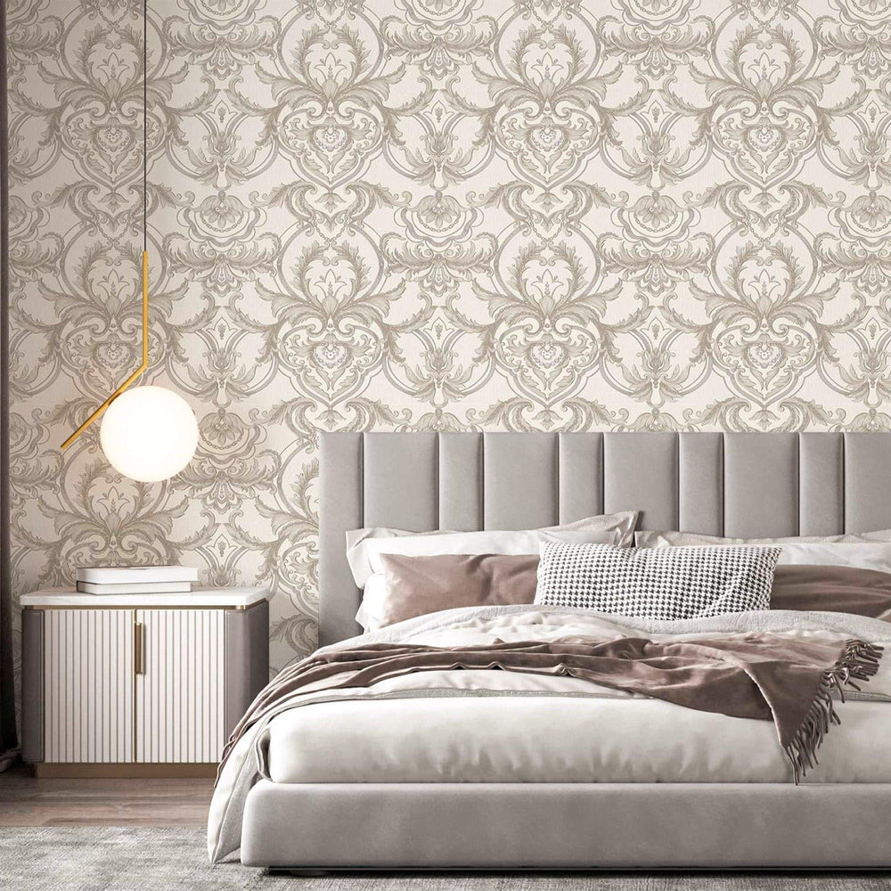 Luxury Silver Damask Embossed 3D Embossed Wallpaper, Premium Non-Woven Wall Covering, 41.7"W x 398"H, Washable Removable for 