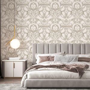 Luxury Silver Damask Embossed 3D Embossed Wallpaper, Premium Non-Woven Wall Covering, 41.7"W x 398"H, Washable Removable for 