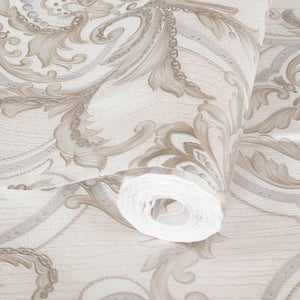 Luxury Silver Damask Embossed 3D Embossed Wallpaper, Premium Non-Woven Wall Covering, 41.7"W x 398"H, Washable Removable for 