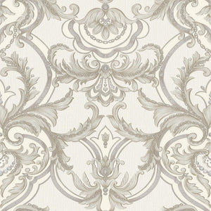 Luxury Silver Damask Embossed 3D Embossed Wallpaper, Premium Non-Woven Wall Covering, 41.7"W x 398"H, Washable Removable for 